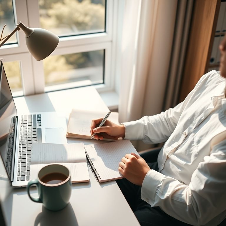 Professional writing daily goals as part of a morning routine for productivity, transformational mindset and career growth.