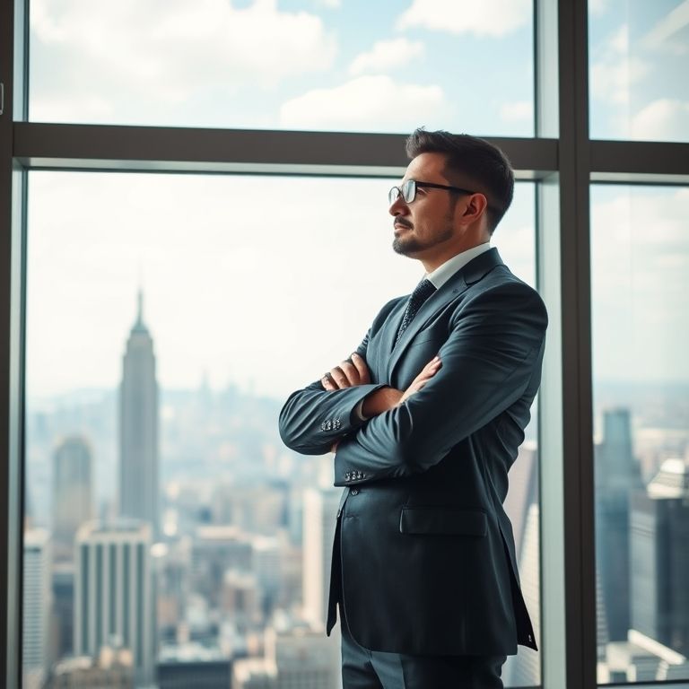 Visionary leader overlooking city skyline representing leadership success and future growth - Leadership Tips