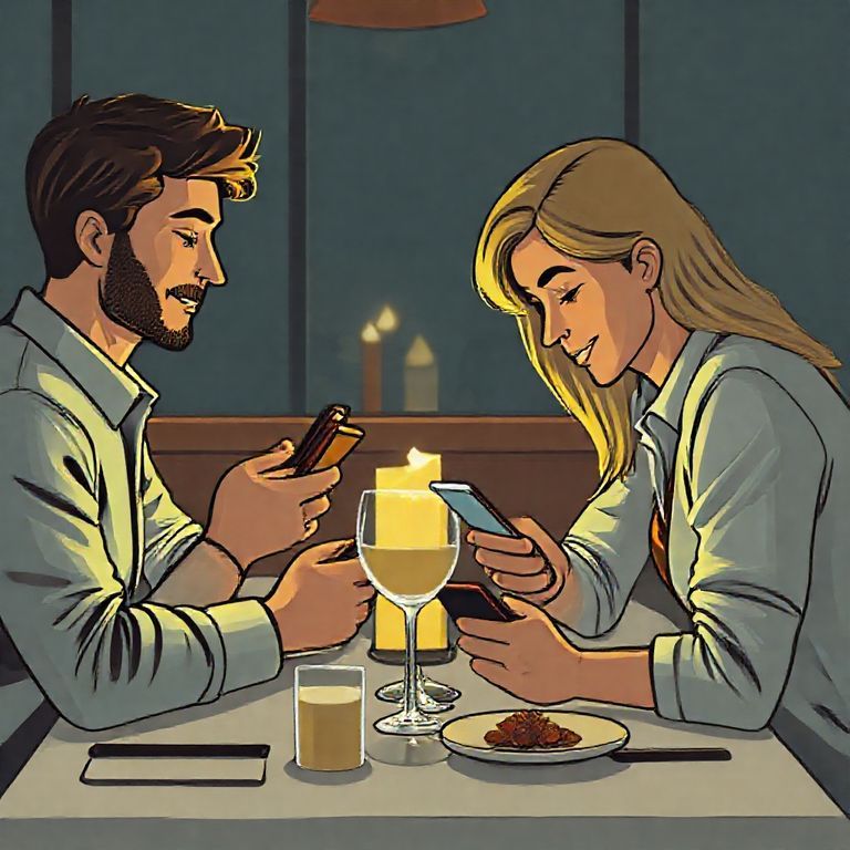 12 Powerful Secrets to Building a Healthy Relationship in Today’s Modern World 5 healthy relationship Healthy Relationship barrier - Modern couple looking at phones instead of each other during dinner — illustrating the challenge of balancing technology and relationships.
