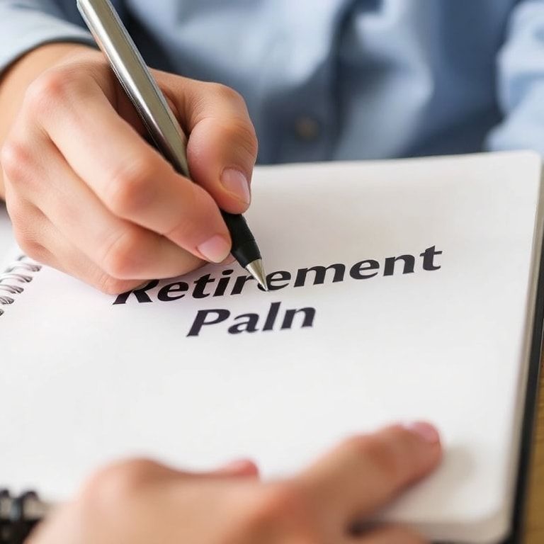 Person creating a retirement planning checklist in a notebook.