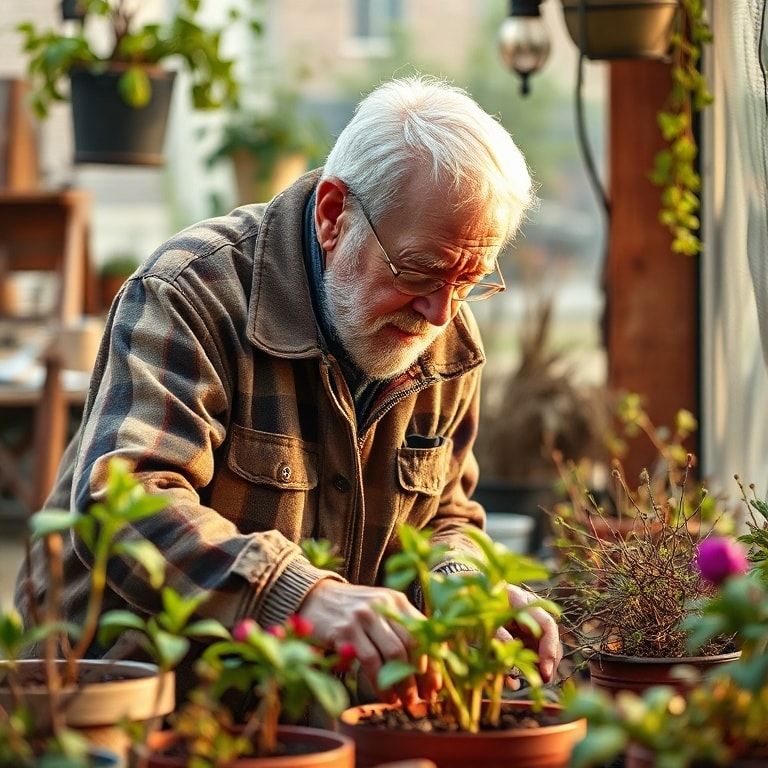 Senior man gardening during retirement as part of a healthy and meaningful lifestyle - retirement planning