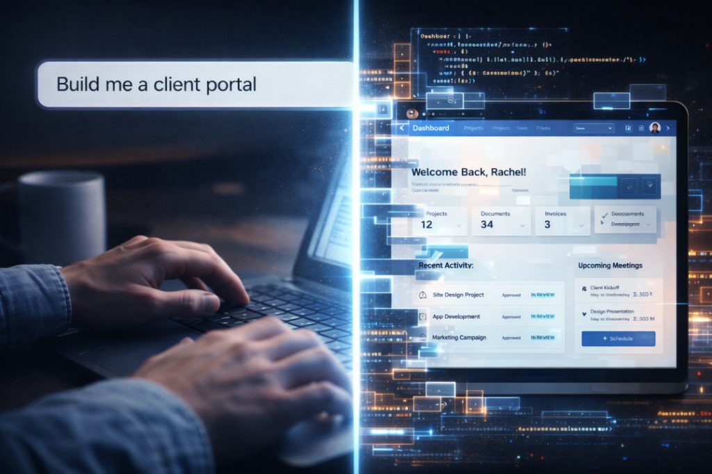 A side-by-side comparison showing a natural language prompt being transformed into a fully functional web application by an AI coding agent - AI workflow tools