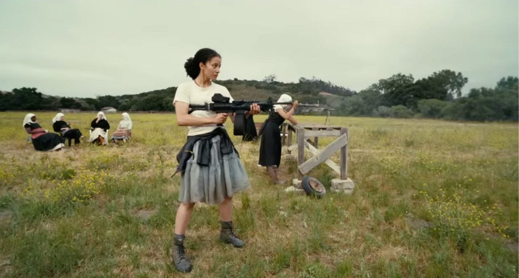 One Battle After another still from the movie - Willa shows her shooting skills
