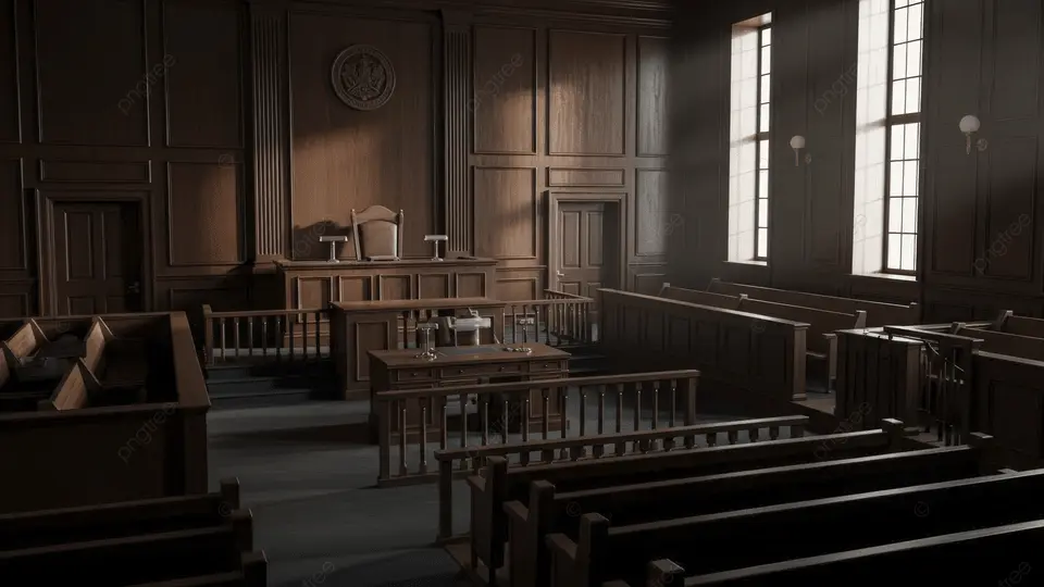 Wide shot of an Alabama courtroom Judge Stone presides