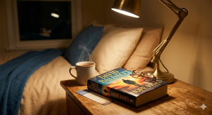 A Triumphant Masterclass in Tension: Hope Rises (2026) is the Thriller We Needed 9 private rogue A close-up photograph capturing a copy of David Baldacci's "Hope Rises" illuminated by a warm reading lamp on a dark wooden bedside table. A cozy blue throw blanket and reading glasses hint at a long night of reading.