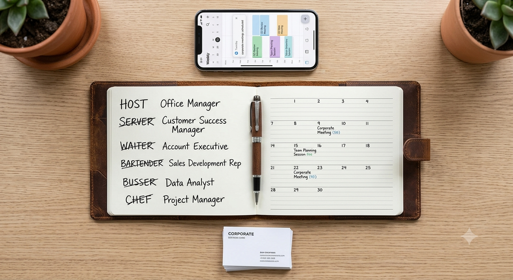 10 High-Paying Corporate Jobs for Hospitality Workers - Easy Transition 4 corporate jobs for hospitality workers A clean, organized desk setup representing corporate jobs for hospitality workers.