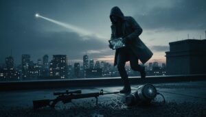 Dark, cinematic image of a covert operative with atmospheric lighting, used as the featured image for a Shadow Strike book review.