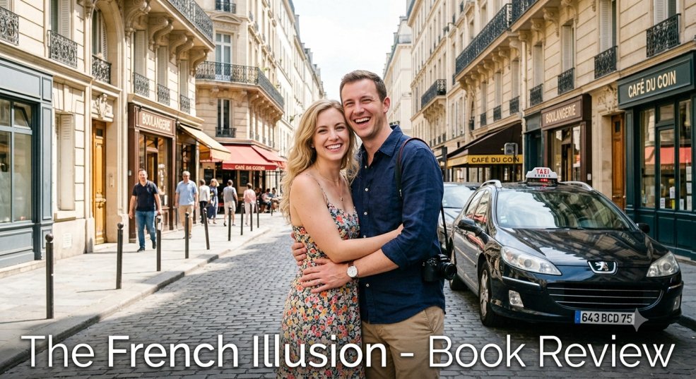 The French Illusion (2026) - A Vibrant Espionage Thriller by John Grisham 6 the french illusion This image is for a book review of John Grisham's The French Illusion, depicting a white honeymooning couple in bright sunny Paris with a black Peugeot taxi parked in the background and overlay text reading 'The French Illusion - Book Review'